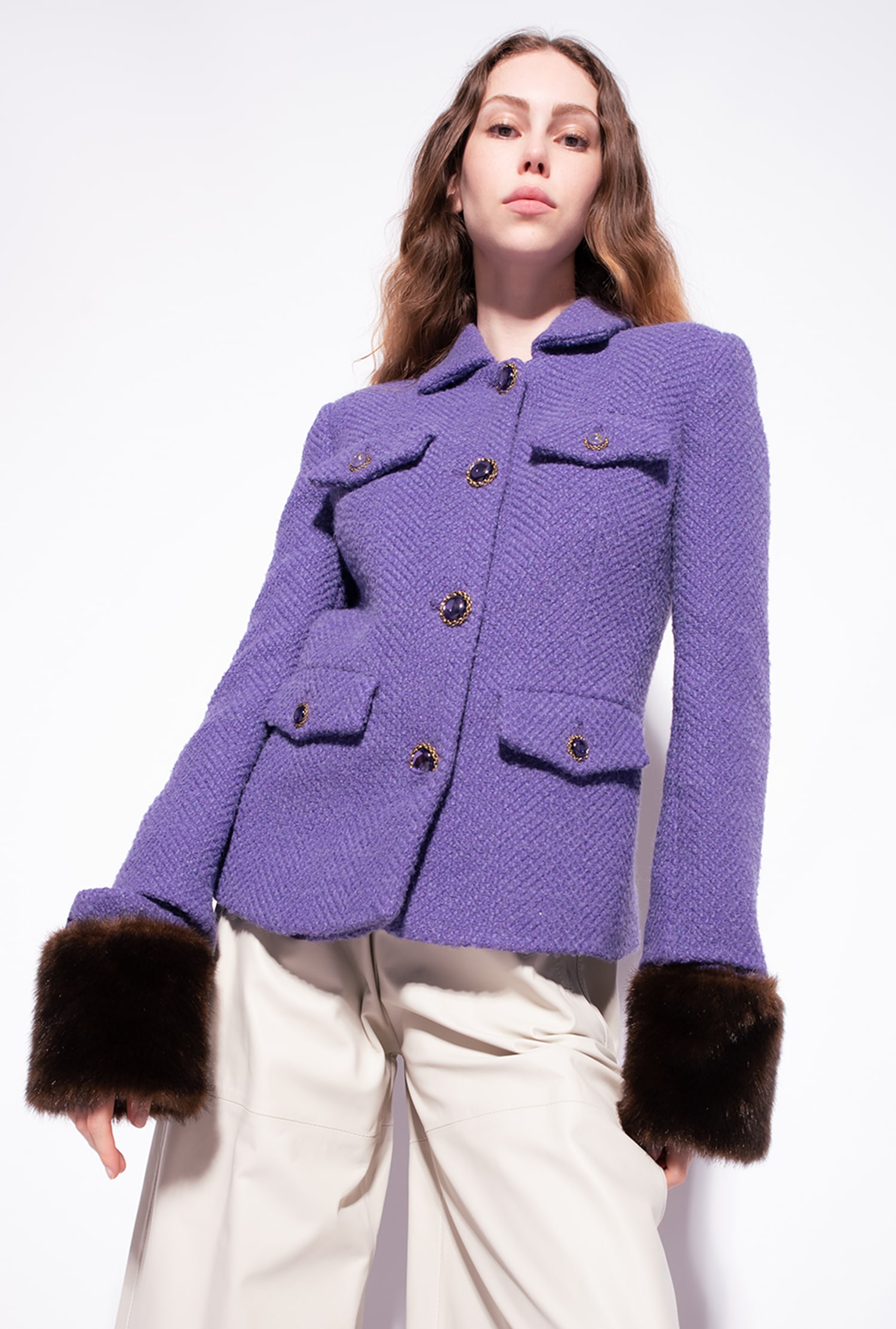 Bouclé jacket with faux fur