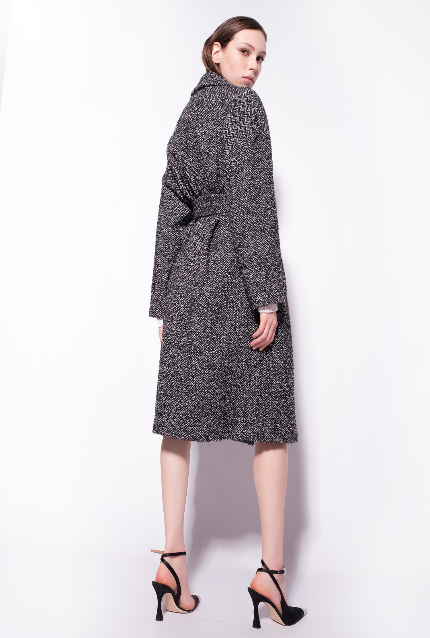 Herringbone wraparound coat