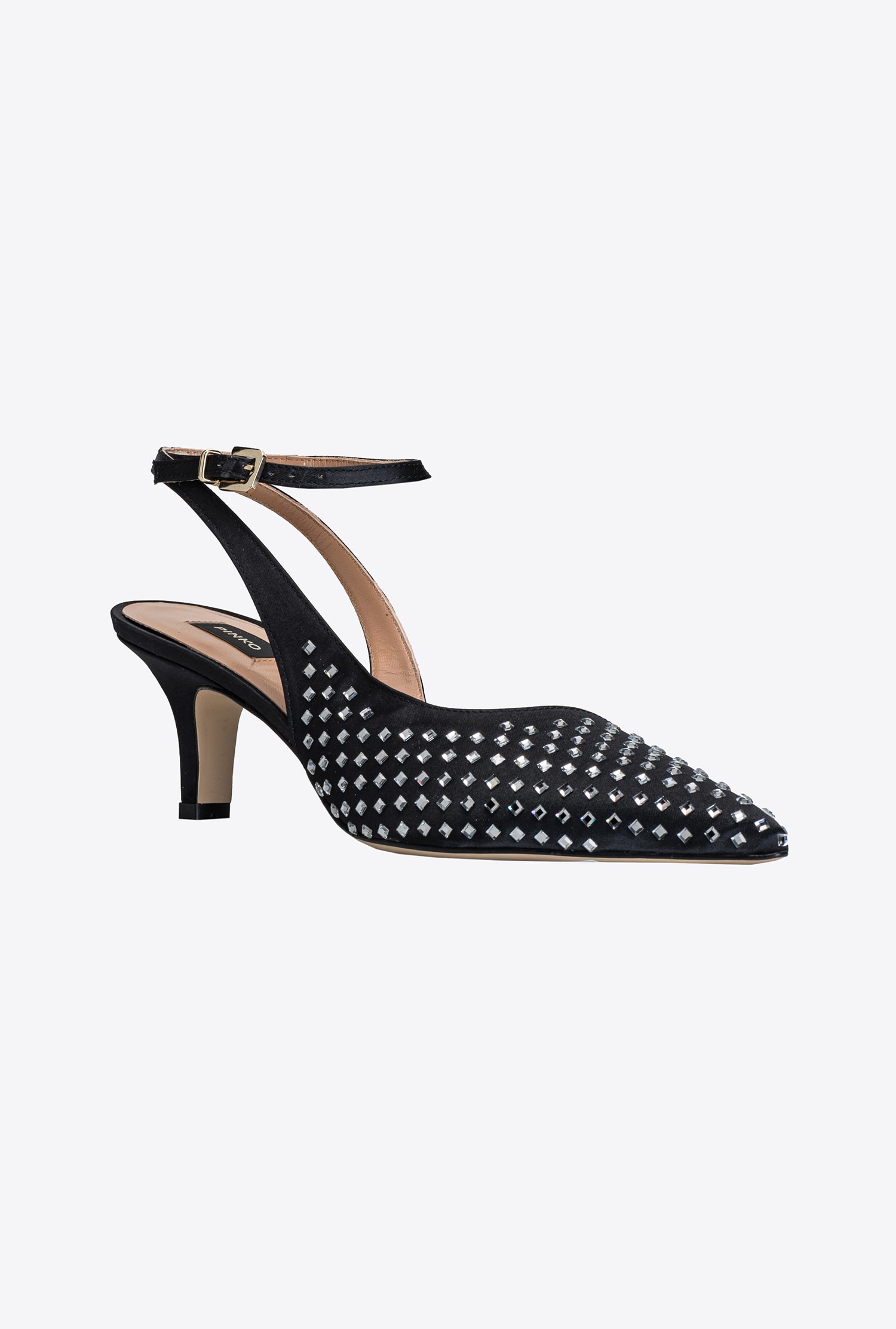 Satin slingbacks with rhinestones