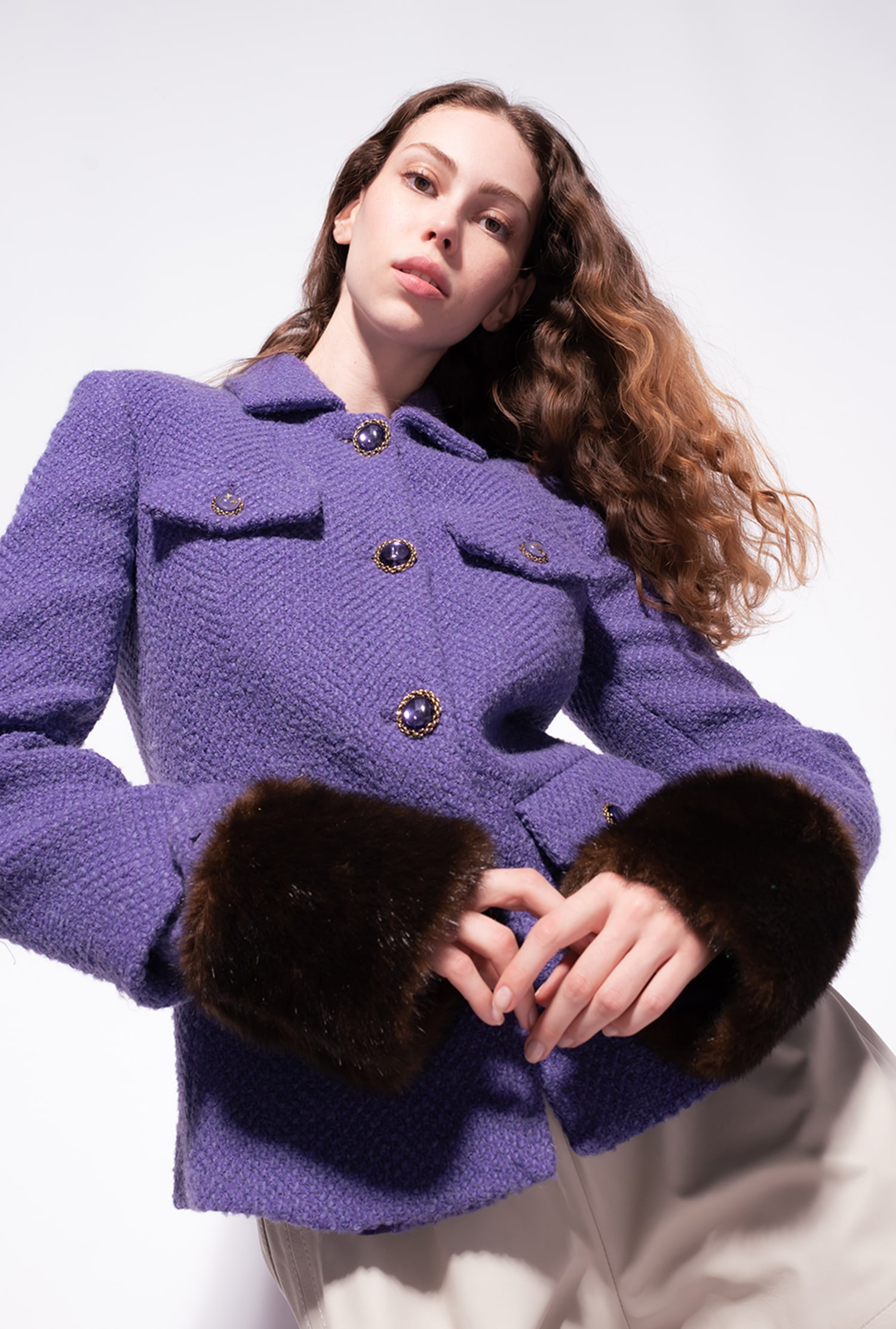 Bouclé jacket with faux fur