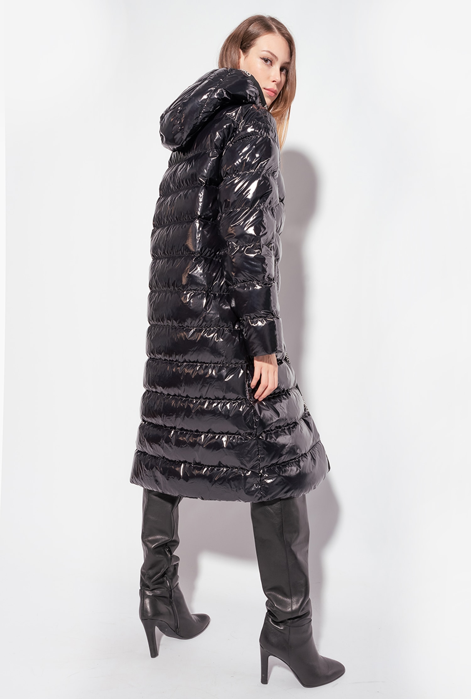 Long crystal nylon down jacket