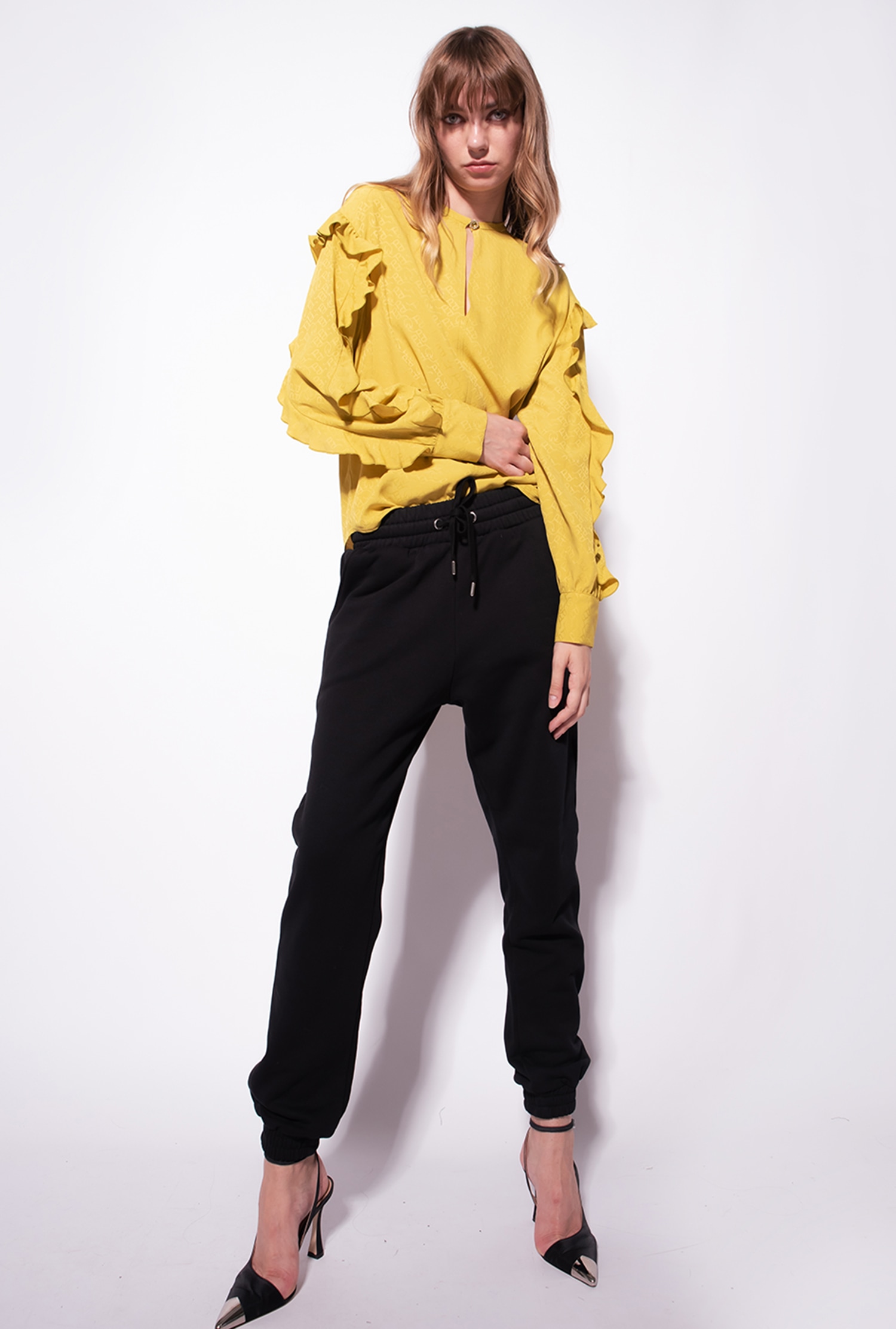 Silk jacquard blouse with logo