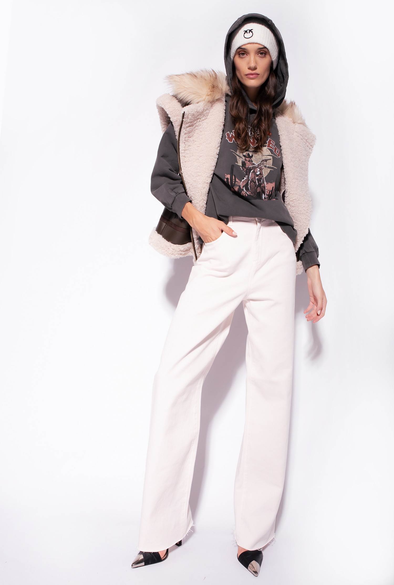 Shearling-look aviator jacket