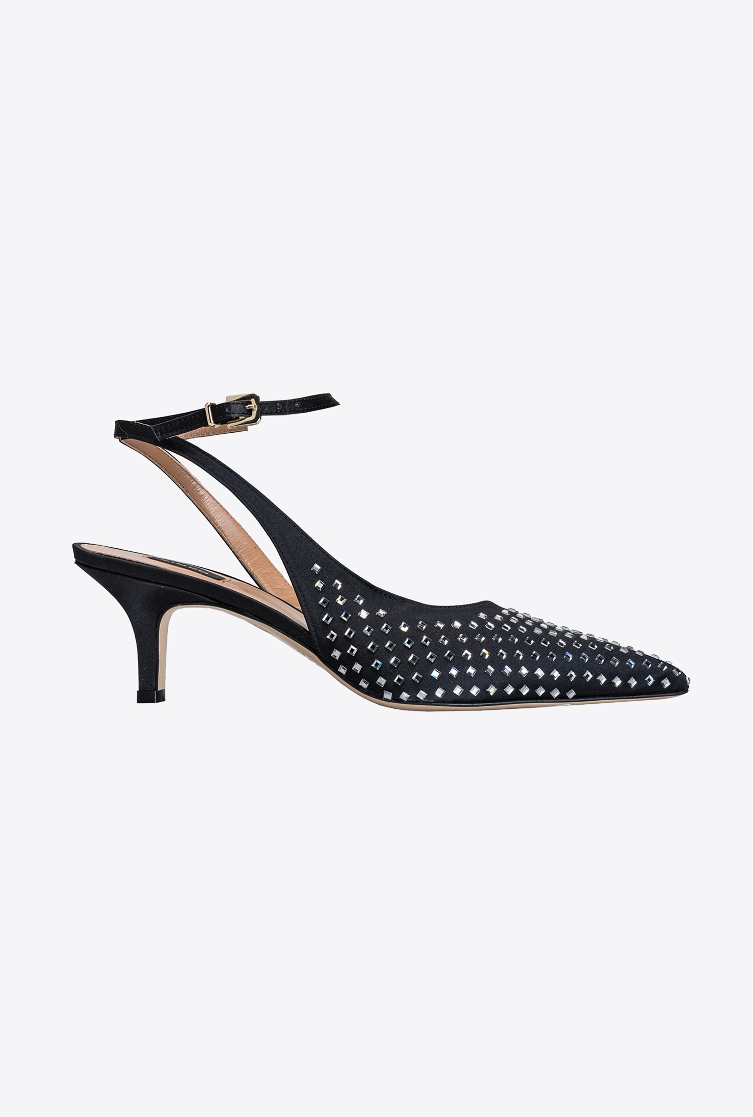Satin slingbacks with rhinestones