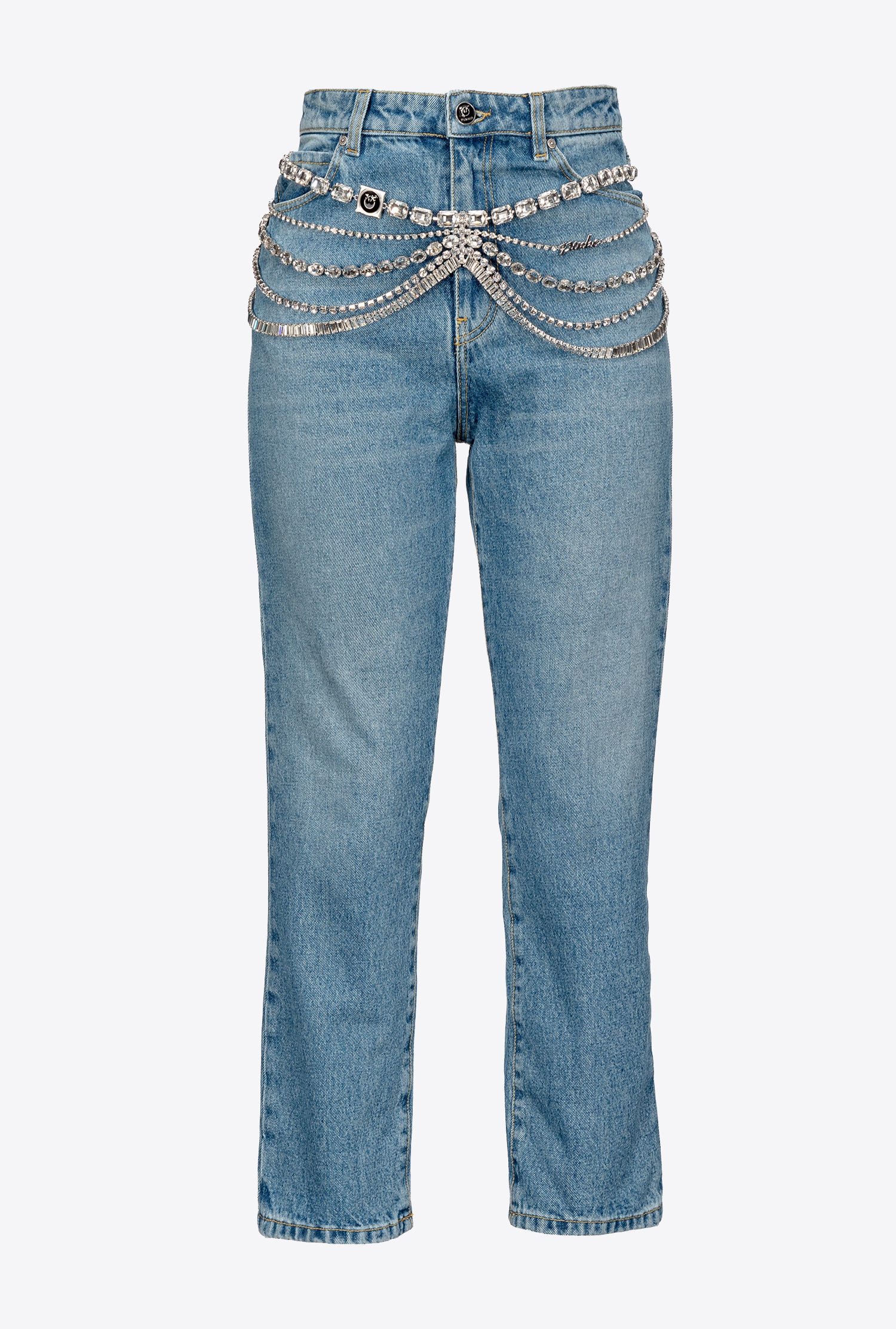 Jeans with jewel chains