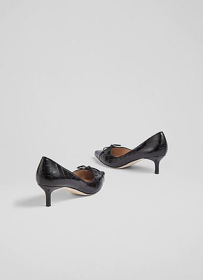 Missy Black Croc-Effect Leather Bow-Detail Courts