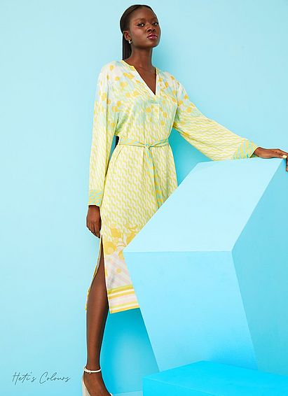 Sophia Yellow and Green Lemon Print Kaftan Dress