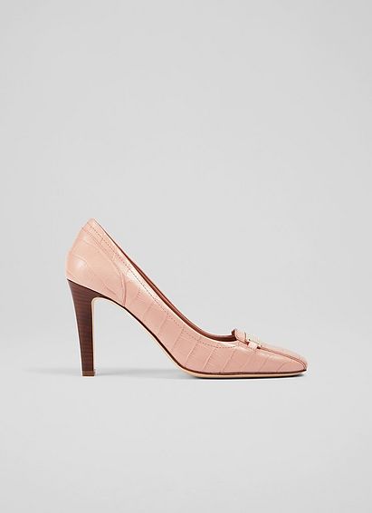 Franziska Pink Croc-Effect Leather Square Toe Courts