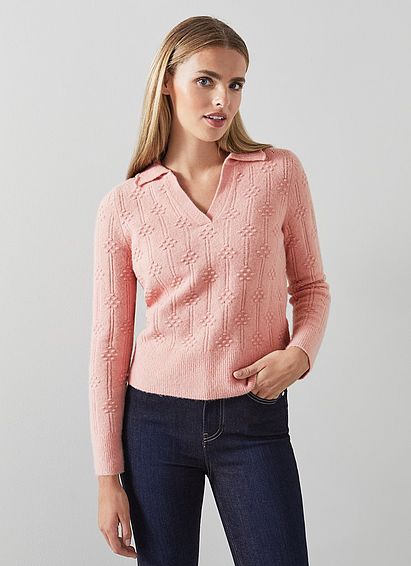 Orla Pink Bubble Knit Lace Collar Jumper