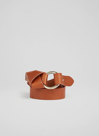 Bella Tan Leather Knot-Detail Belt