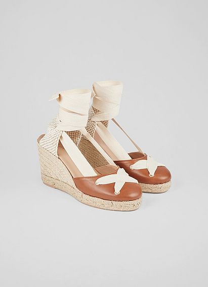 Ophelia Tan Leather Crossover Strap Espadrilles