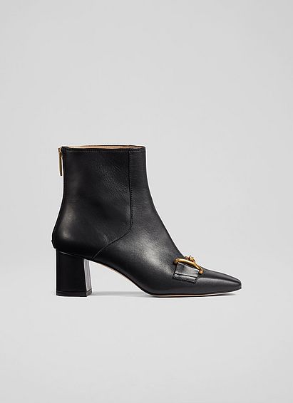 Nadina Black Leather Snaffle-Detail Ankle Boots