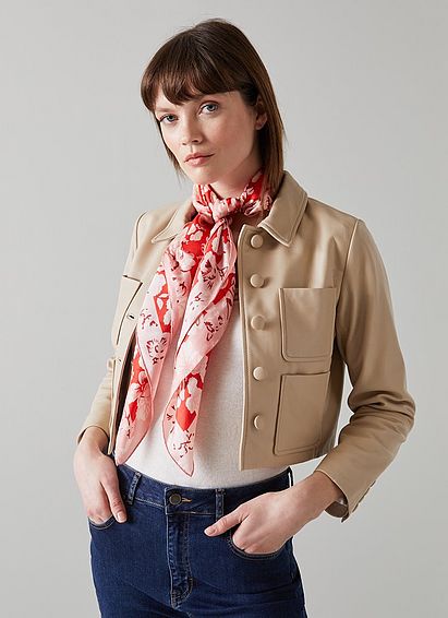 Lyla Pink and Red English Rose Print Silk Scarf