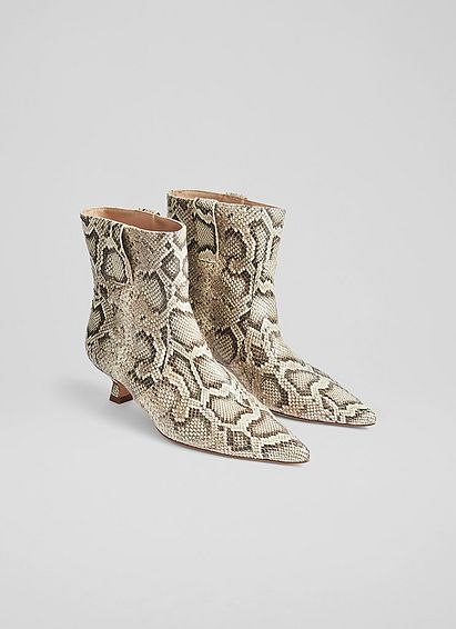 Rowan Natural Snake-Effect Leather Western Style Ankle Boots