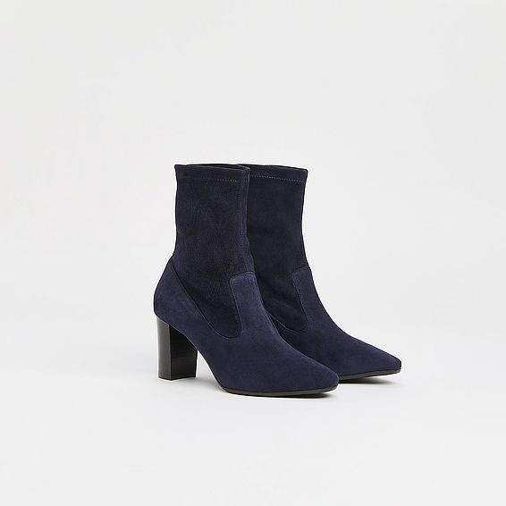 Alice Navy Stretch Suede Ankle Boots