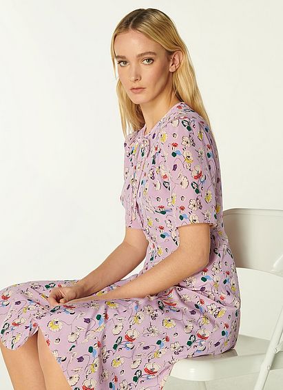 Montana Lilac Anemone Print Silk Tea Dress