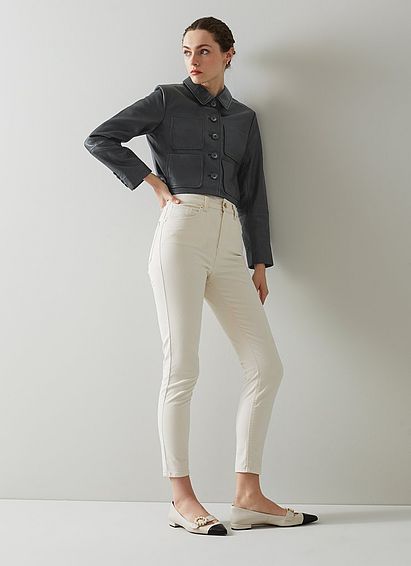 Aubree Black Leather Cropped Jacket