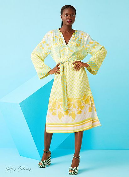 Sophia Yellow and Green Lemon Print Kaftan Dress