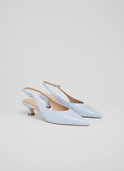 Lilian Blue Leather Kitten Heel Slingbacks