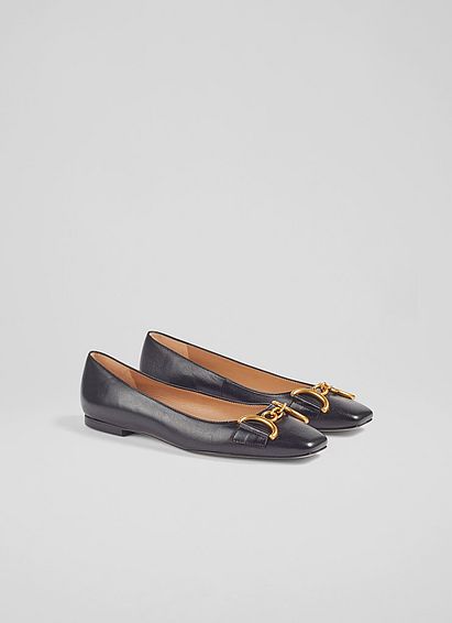 Charlotte Black Leather Snaffle-Detail Flats