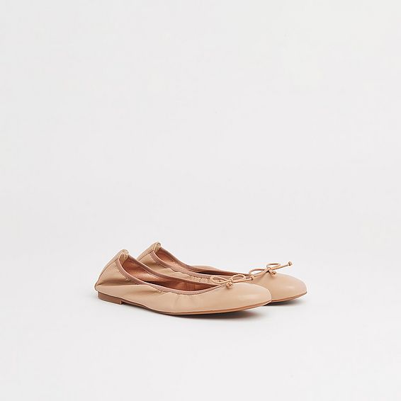 Trilly Beige Crinkled Patent Ballet Pumps
