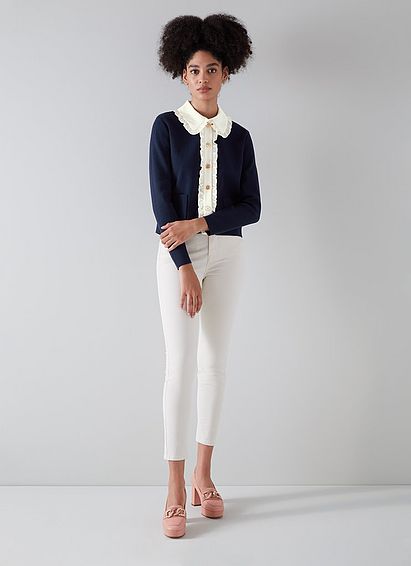 Paris Navy Knit and Cream Blouse Cardigan