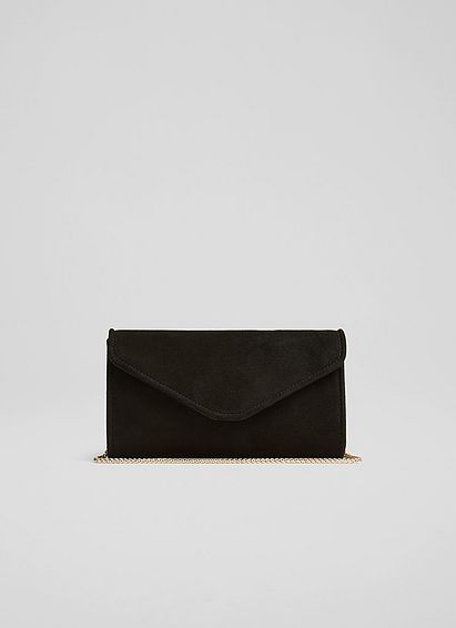 Dominica Black Suede Clutch Bag