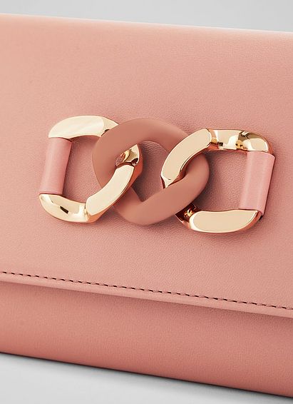 Zoey Pink Leather Chain Detail Clutch Bag