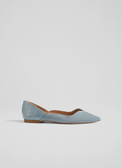 Iris Blue Suede and Leather Sweetheart Flats