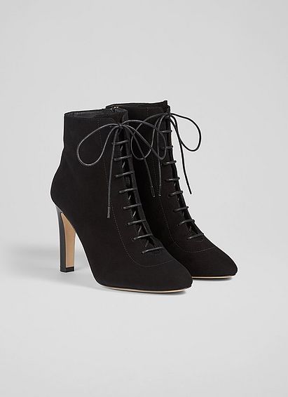 Lydia Black Suede Lace-Up Ankle Boots