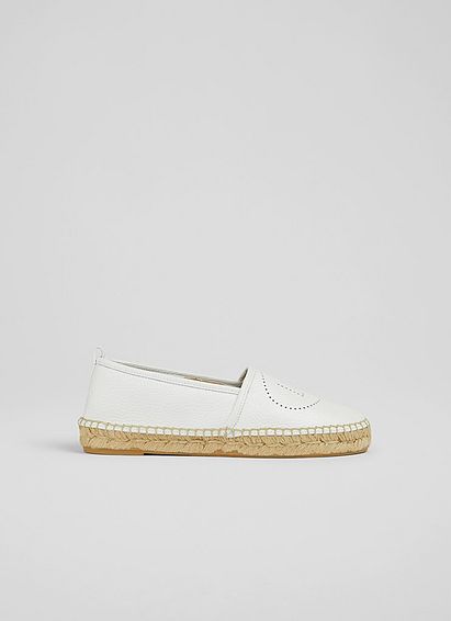 Alexa White Leather LKB Perforated Flat Espadrilles