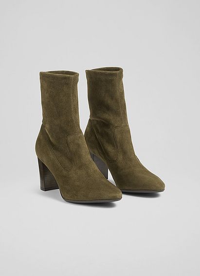 Alice Olive Stretch Suede Ankle Boots