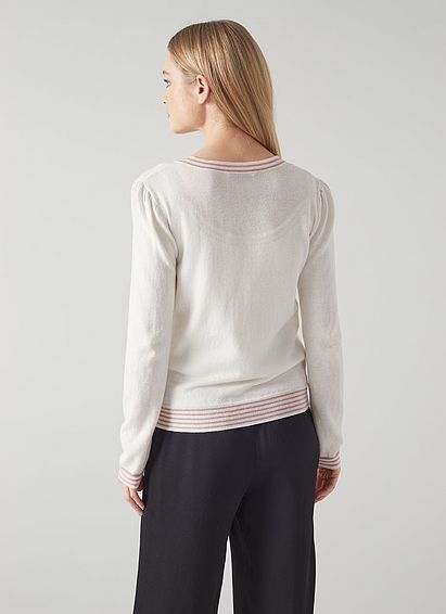 Villa Cream and Pink Merino-Cotton Cardigan