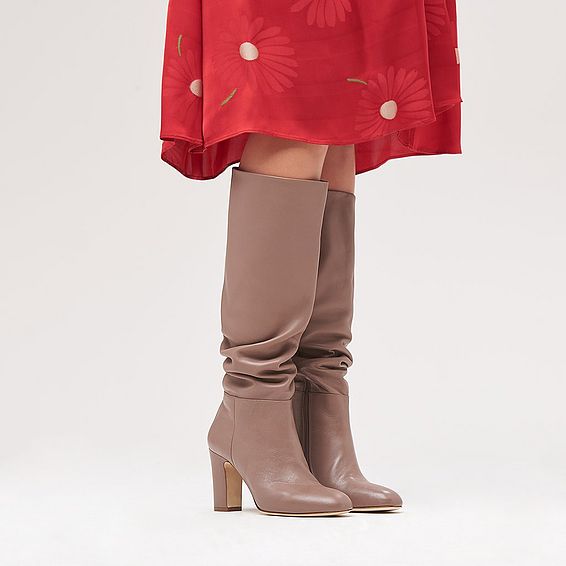Kristen Nude Leather Knee Boots