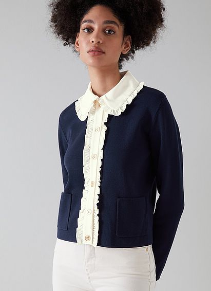 Paris Navy Knit and Cream Blouse Cardigan