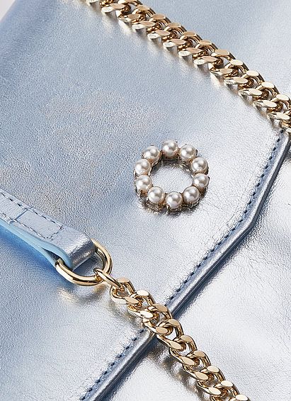 Mason Ice Blue Metallic Leather Clutch Bag