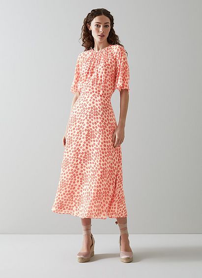 Elowen Pink Blossom Print Midi Dress