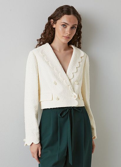 Venice Cream Tweed Scallop Edge Cropped Jacket