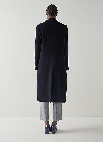 Keefe Navy Recycled Wool Blend Single-Breasted Coat