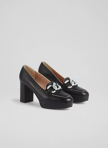 Kristina Black Leather Platform Courts