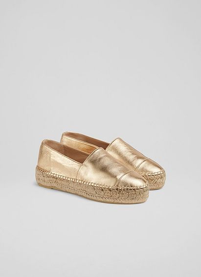 Talia Gold Leather Flatform Espadrilles