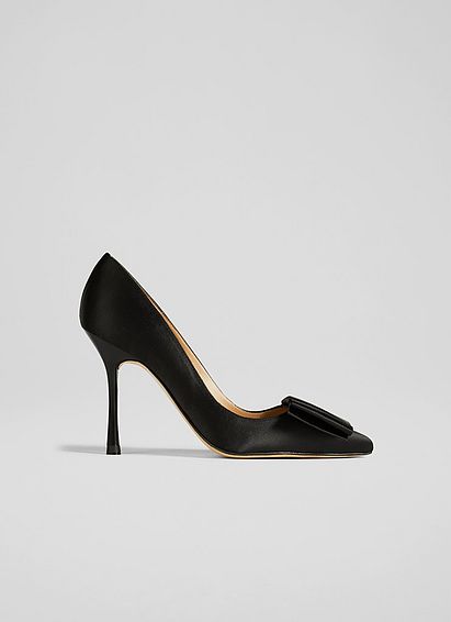 Agathe Black Satin Bow-Front Pointed Toe Courts