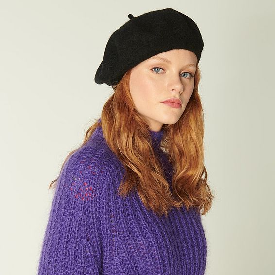 Kelsey Black Wool Beret