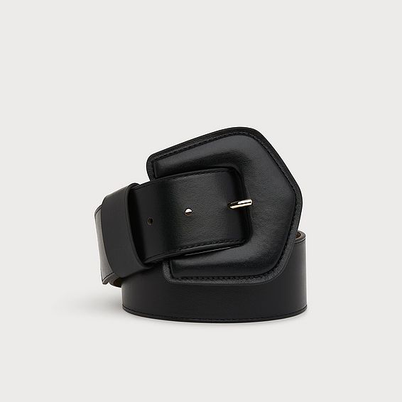 Gracie Black Leather Wide Belt