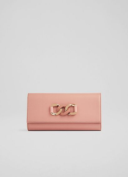 Zoey Pink Leather Chain Detail Clutch Bag