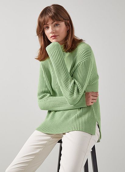 Melody Mint Cotton-Wool Wide Rib Knit Jumper