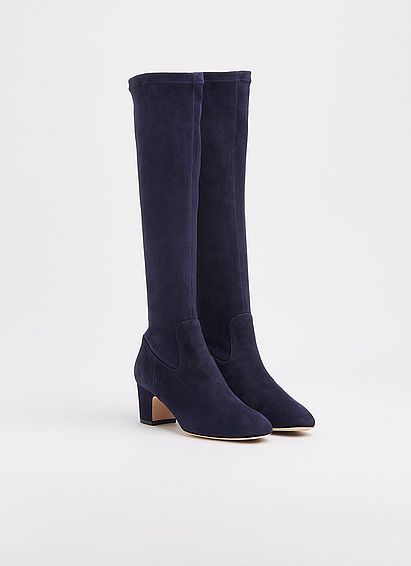 Kiran Navy Stretch Suede Knee Boots