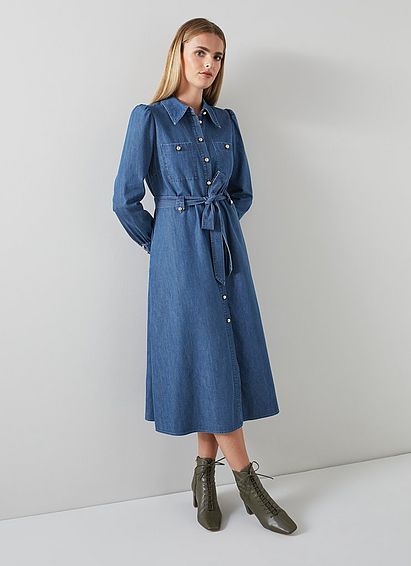 Sisi Denim Cotton-Tencel Shirt Dress