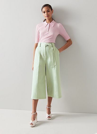 Lena Mint Cotton Wide Leg Cropped Trousers