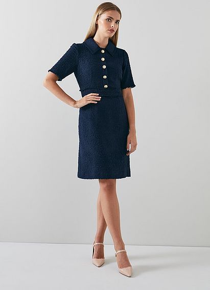 Morten Navy Tweed Shift Dress
